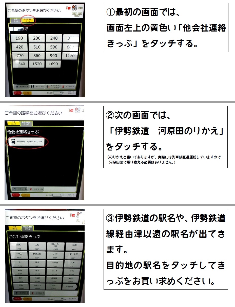 南四日市駅等に新たに設置された自動券売機での購入方法